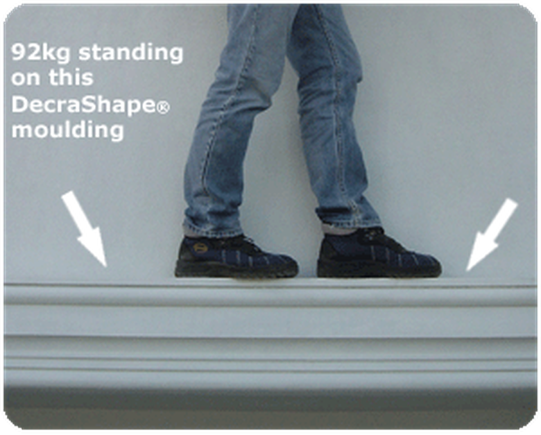 DecraShape® load test — 92 kg standing on the moulding, holds