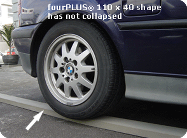 fourPLUS® load test — vehicle wheel on a 110×40 moulding, uncrushed