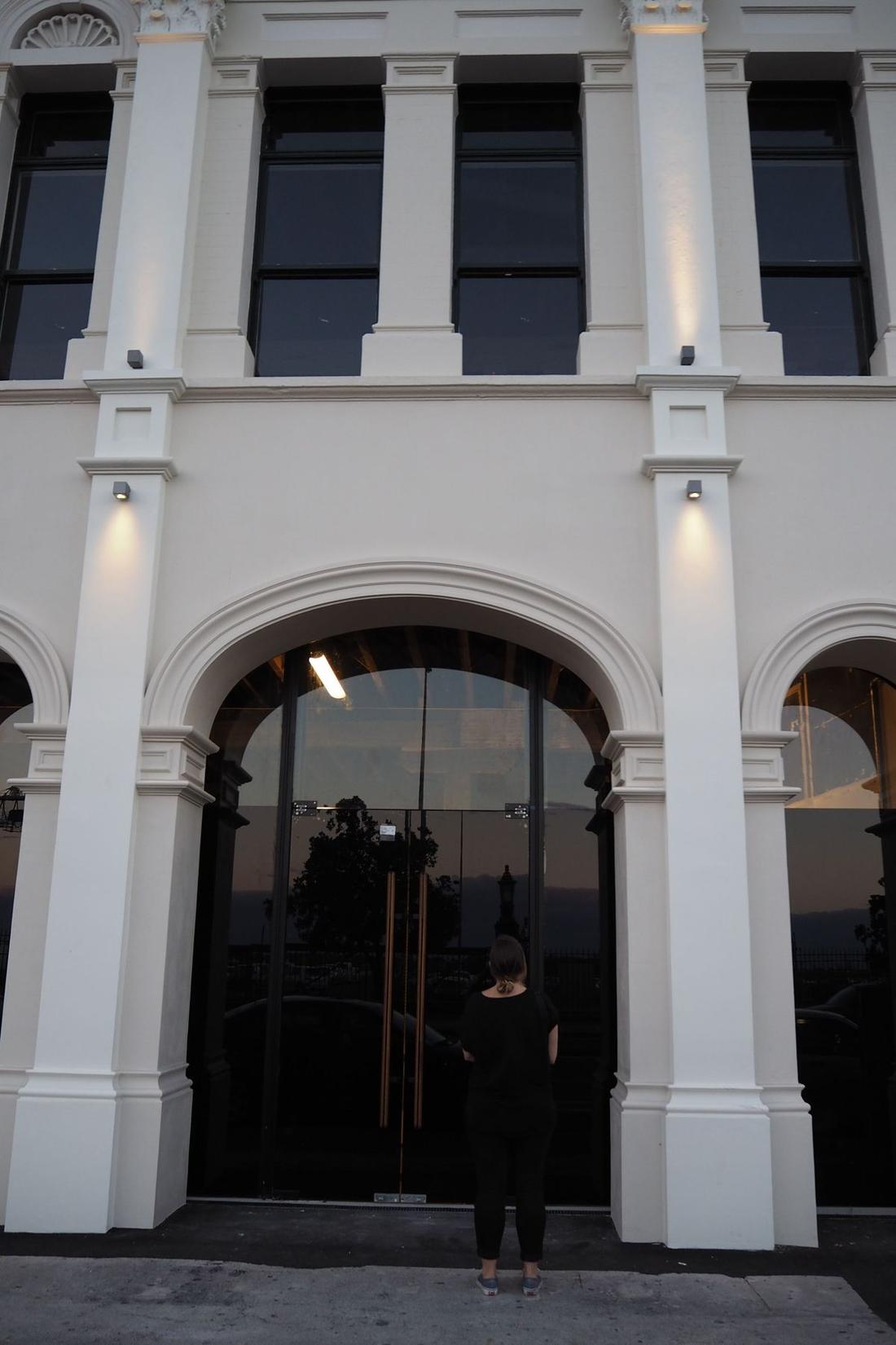 Detail view of ornamental window architrave on the Quay Building.